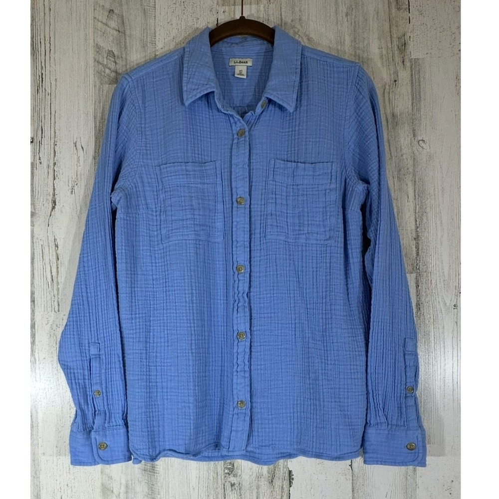 LL Bean Button Down Shirt XS Blue Double Gauze Cotton Coastal Beachy Casual